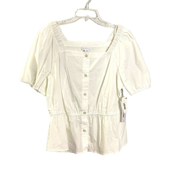 Liz Claiborne Blouse Top Shirt White Button Down Minimal Classic Preppy Size XL - Picture 1 of 7